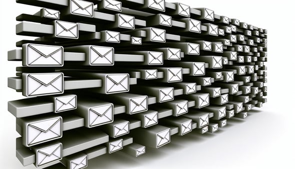 Illustration 3D d'un mur de blocs portant chacun une enveloppe, pour évoquer une suite d'emails de nurturing