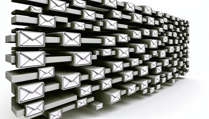 Illustration 3D d'un mur de blocs portant chacun une enveloppe, pour évoquer une suite d'emails de nurturing