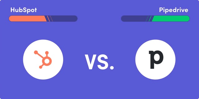 Illustration « HubSpot vs Pipedrive » avec les deux logos face à face sur fond violet